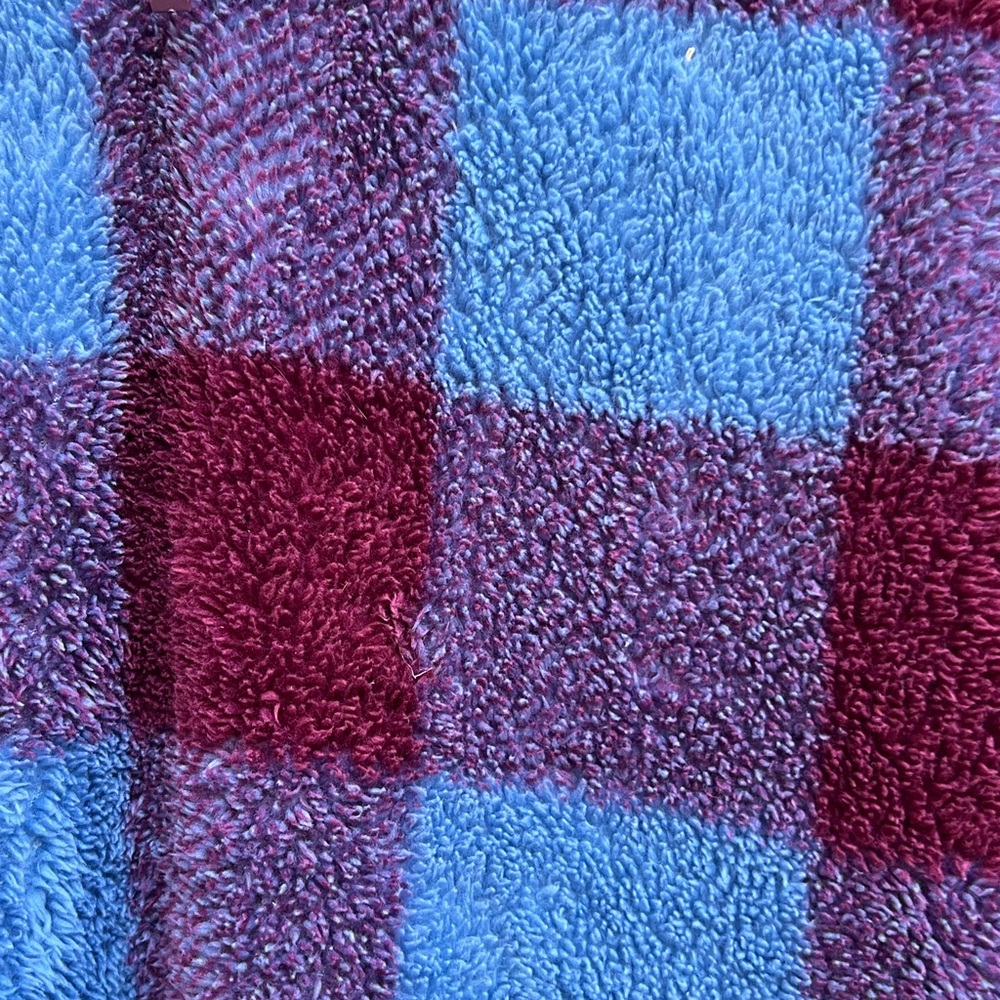 Eddie Bauer Purple Burgundy Plaid Teddy Fleece Jacket size Med - Picture 7 of 12